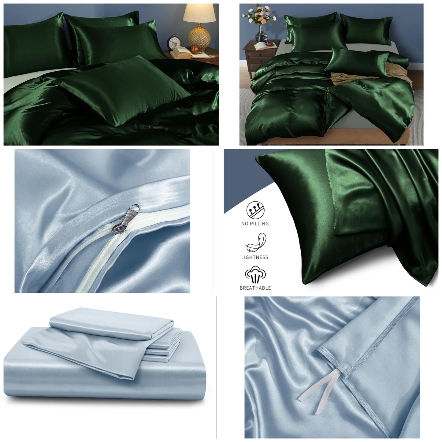 5 Pieces Satin Duvet Cover Set Duvet Cover with Corner Ties & Zipper Closure, Luxury & Silky Bedding Set, 1 Duvet Cover and 4 Pillowcases (No Comforter)