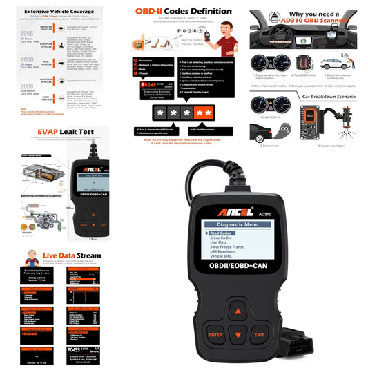 ANCEL AD310 Classic Enhanced Universal OBD II Scanner Car Engine Fault Code Reader CAN Diagnostic Scan Tool, Read and Clear Error Codes for 1996 or Newer OBD2 Protocol Vehicle (Black)