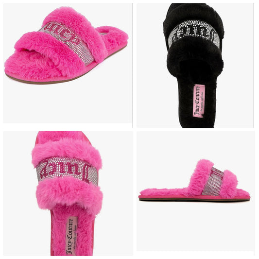 Juicy Couture Women's Slide Slipper Sandals With Faux Fur