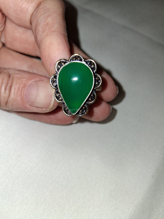 925 sterling silver green stone ring size 10 COCOMONEY