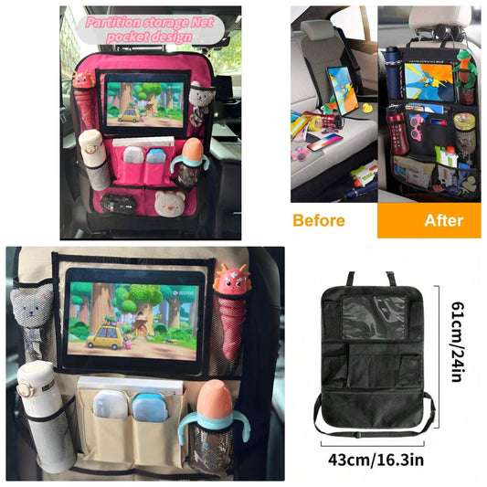 1pc Car Organizer Seat Back Storage Bag Multifunctional Black Hanging Bags Storage Bags For Tablets, Snacks, Water Cups, Toys, Etc.Car Stowing Tidying Pocket Interior Accessories 100%polyester