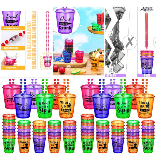 12 Pcs Set Shot Glass On Beaded Necklace Plastic Shot Necklace Cups Naughty Shot Glass Favors For Adults And Teens Bachelor Birthday Gifts Wedding Party Supplies, 6 Styles, holiday pp
