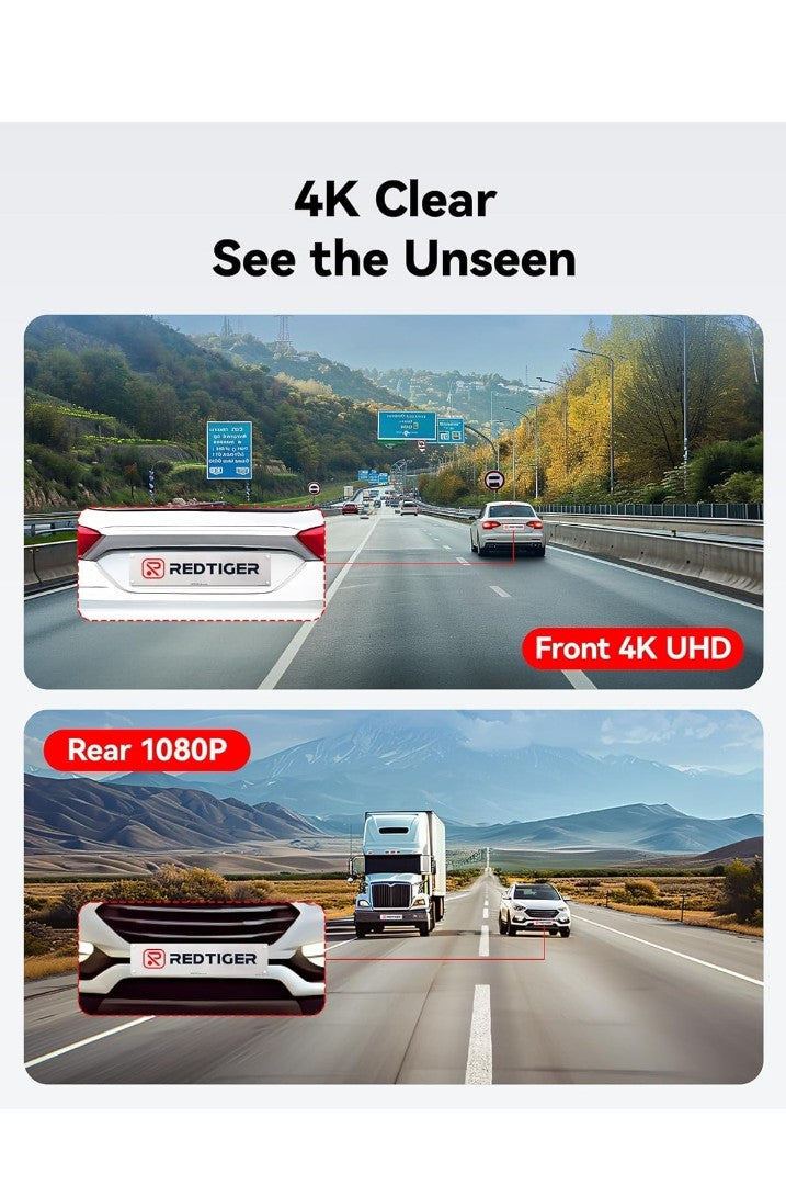 REDTIGER Dash Cam Front Rear, 4K/2.5K Full HD Dash Camera for Cars, Included 32GB Card, Built-in Wi-Fi GPS, 3.16” IPS Screen, Night Vision, 170°Wide Angle, WDR, 24H Parking Mode(F7NP)