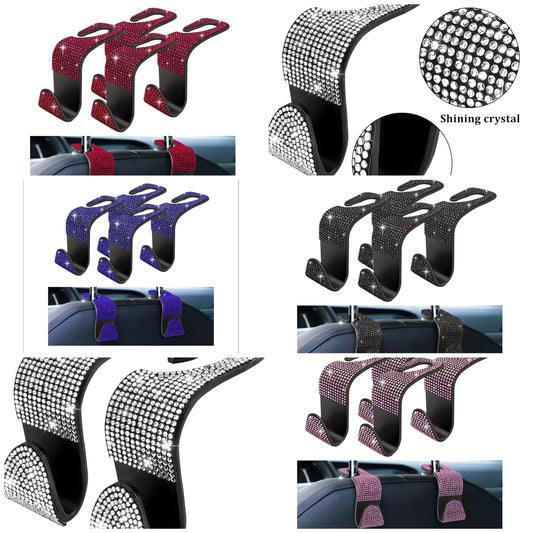 2 Pack Car Hooks, New Bling Rhinestones Crystal Hooks Car Decorations Auto Seat Back Organizers Strong and Durable Backseat Hanger Storage Universal for SUV Truck Vehicle (Silver2)