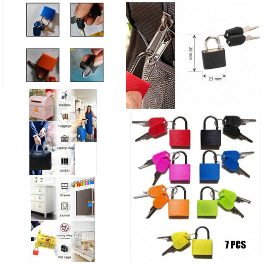 7pcs Luggage Lock Padlock Color Plastic Shell Lock Zinc Alloy Small Lock, Padlock Small Padlock With Key For Luggage Lock, Backpack, Gym Locker Lock, Suitcase Lock, Classroom Matching Game And More, Suitcase Locks With Keys, Metal Padlocks Luggage Padlock