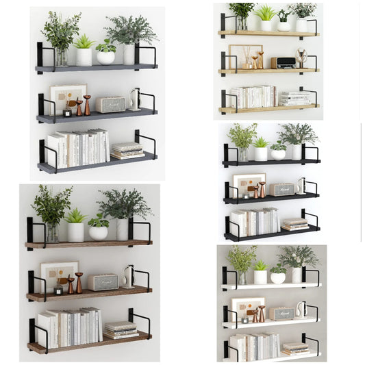 Floating Shelves, 24 Inches Easy to Install Wall Mounted Shelves, Wall Shelves Set of 3, Rustic Wood Shelves for Wall Décor, Storage Shelves for Living Room