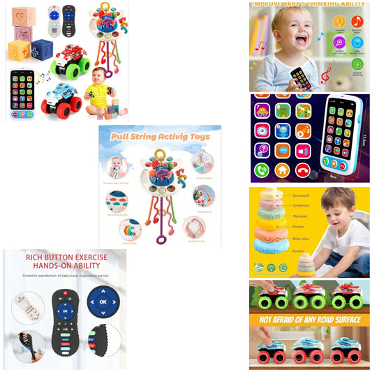 Baby Toys For 6 To 12 Months, Montessori Toys For Babies, Sensory Toys For Toddlers 1-3, Monster Trucks, Pull String Toys, Stacking Blocks, Sensory Shapes & Teething Simulation Remote Control plastic