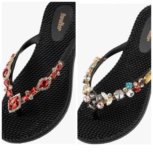 Woman's Sandal Flip Flop With Rhinestone in Recyclable Rubber Sole, Crystal Thong