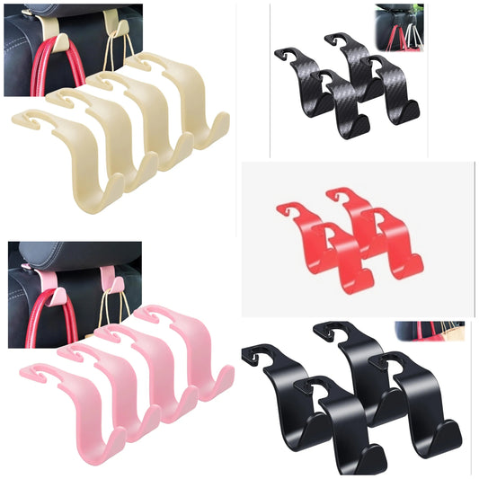 Car Seat Headrest Hook 4 Pack Hanger Storage Organizer Universal for Handbag Purse Coat Universal fit Vehicle Car Red Checkered with Clip