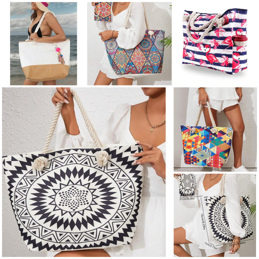 Large Capacity Versatile Woven Straw Beach Bag, Travel Casual Vacation Essential, Suitable For Family, Student Group Trips, Girls Holidays, Outdoor, Beach, Swimming, Picnics
