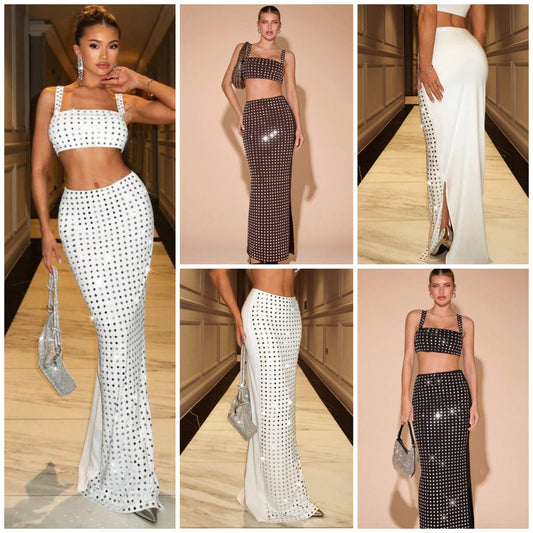 Sexy White Bodycon Skirt, Low-Waisted And Adorned With Rhinestones, Suitable For Nightclub And Date COCOMONEY