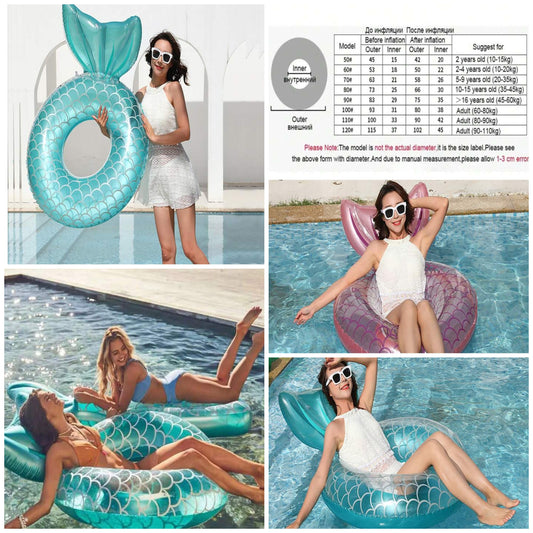 1pc Inflatable Mermaid Float PVC Tail Bed Swimming Toy Water Float Lifesaver For Swimming Pool