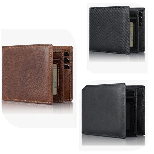 Mens Wallets Genuine Leather RFID Blocking Bifold Wallet For Men with 1 ID Window 13 Card Holders