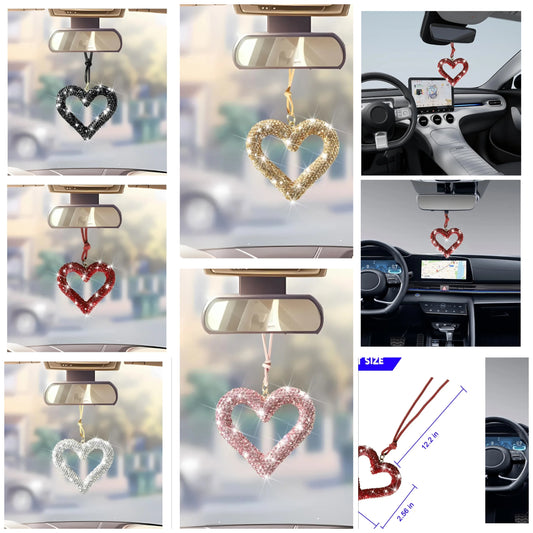 Bling Heart Car Hanging Accessories, Crystal Rhinestone Vehicle Rear View Mirror Charm Pendant Ornaments, Cute Diamond Auto Interior Hanger Decoration（Wine Red）