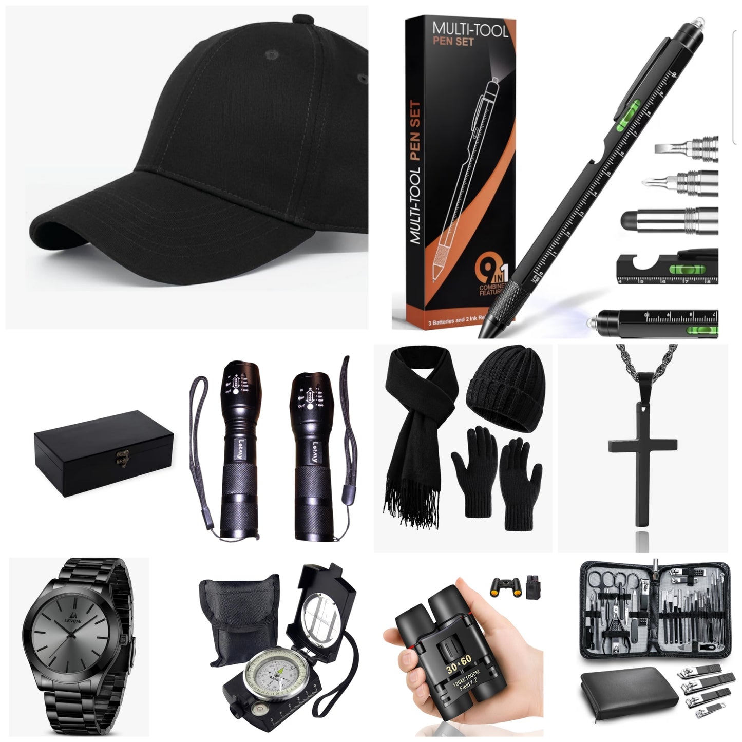 10 Piece gift set for Men for christmas or birthday comes with black wood box, exceptional pieces he will like