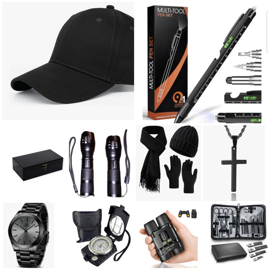 10 Piece gift set for Men for christmas or birthday comes with black wood box, exceptional pieces he will like