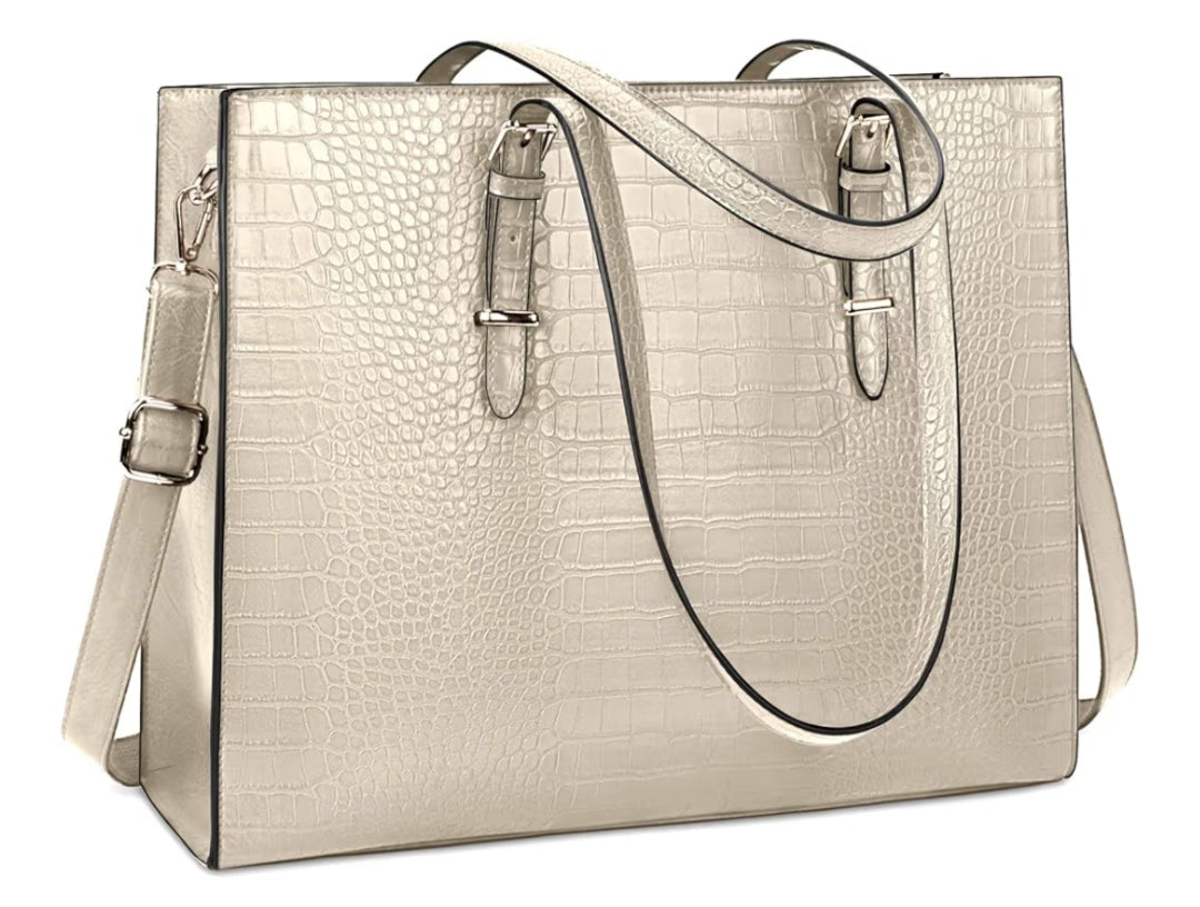 Laptop Bag for Women 15.6 Inch Laptop Tote Bag Leather Classy Computer Briefcase for Work Waterproof Handbag Professional Shoulder Bag Women Business Office Bag Large Capacity