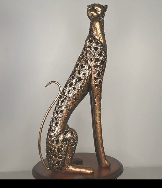 Cheetah Sculpture Bronze Gold Large - Jungle Room Decorations - African Table Sculptures Decor - 23 Inches High