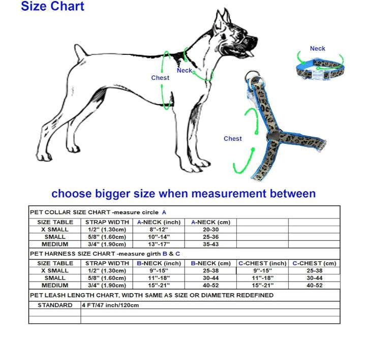 Leopard Dog Harness Collar Leash Set | Adjustable No Pull Dog Halter Harness for Medium Breed Dogs | Easy Control for Training Walking