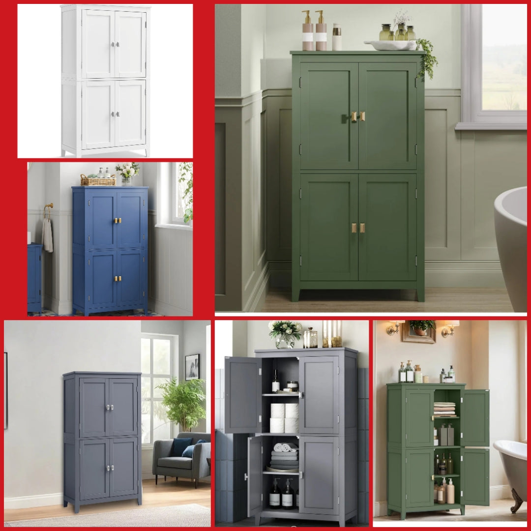 Bathroom Floor Storage Cabinet, Bathroom Storage Unit, Freestanding Cabinet With 4 Doors