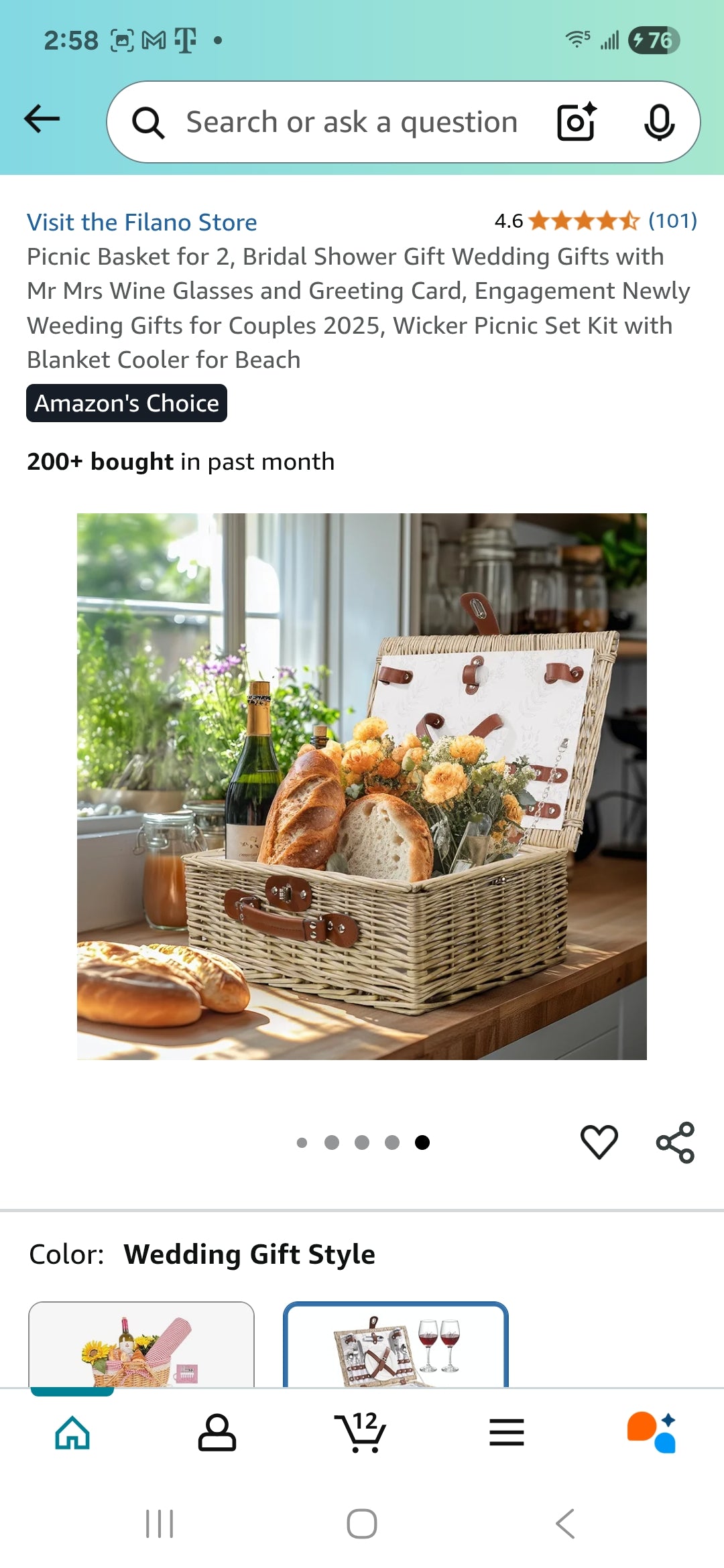 Picnic Basket for 2, Bridal Shower Gift Wedding Gifts with Mr Mrs Wine Glasses and Greeting Card, Engagement Newly Weeding Gifts for Couples 2025, Wicker Picnic Set Kit with Blanket Cooler for Beach