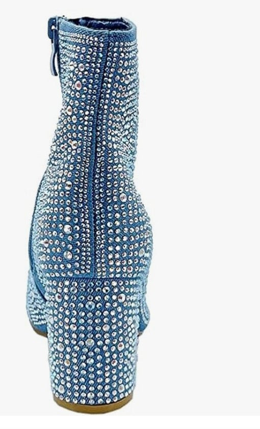 Rhinestone Block Chunky Heel Ankle Bootie
