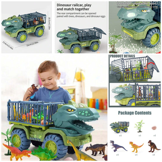 1 Set Dinosaur Engineering Car Toy Boy Set Transport Car Dump Truck Mixer Car Excavator Boom Car (With Dinosaurs) Children Kids Toy Birthday Gift Christmas New Year's Gifts