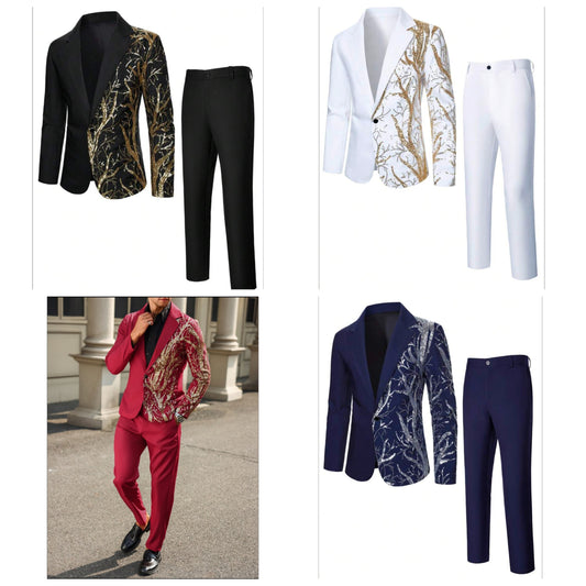 Men's Fashion Sequin Embroidered Jacket And Pants Suit Set For Party Performance , Prom Suit , Suits For Men Party COCOMONEY