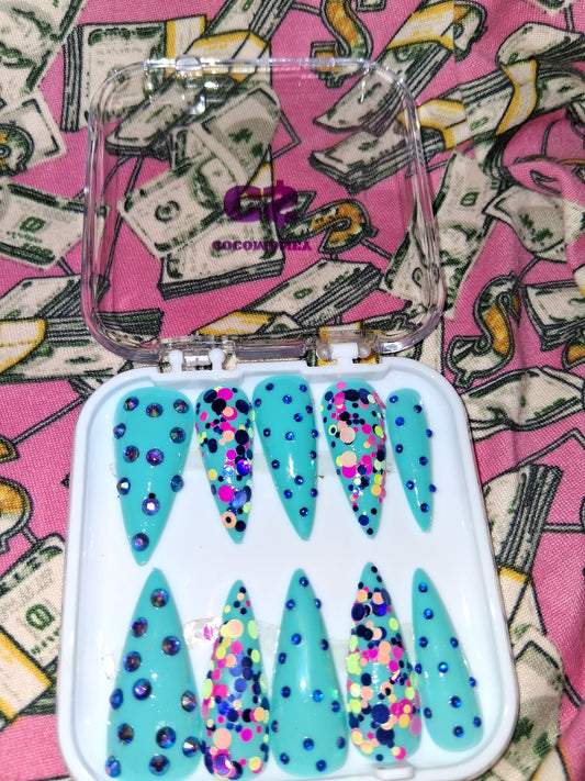 COCOMONEY NAILS CUSTOM 1 OF 1 GLUE ON PRESS ON COMES WITH FREE GIFTS #b89