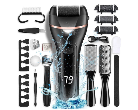 Electric Foot Callus Remover with 3 Roller Heads 2 Speed Rechargeable,Professional Pedicure Pedicure Kit Waterproof Foot Scrubber File,Pedicure Tools,Foot Care for Dead Hard Cracked Dry Skin