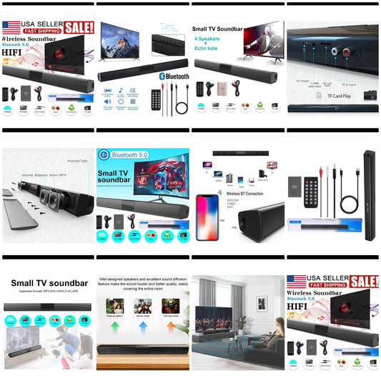 Dazone Surround Sound Bar 4 Speakers System Wireless BT Subwoofer TV Home Theater With Remote Control AUX