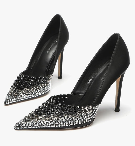 Women's High Heels Pumps Rhinestone Heels Closed Toe Heels for Women 4 Inch Stiletto Dress Wedding Party Pumps Shoes