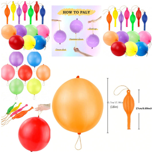 10/20/30/50/100PCS 18inch Punch Balloons Thickened Heavy Duty Punching Balloons With Rubber Bands Handle, Fun Bounce Balloons Birthday Party Favors Decorations (Random Color), party holidays pp