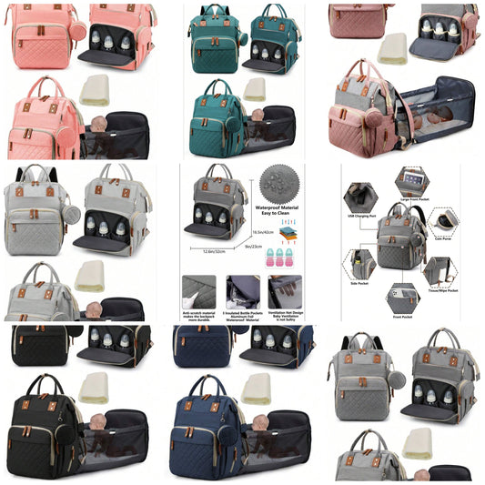 1pc Baby Diaper Bag Backpack With Changing Station, Multifunction Portable Waterproof Large Capacity Travel Baby Changing Bags, Baby Stuff Organizer , Baby Registry Search, Baby Diaper Bags For Boys & Girls, Baby Shower Gifts, Newborn Baby 100%polyester