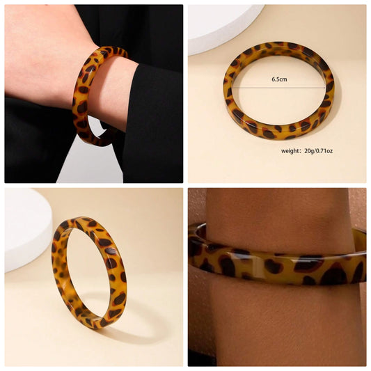 1pc Fashion Leopard Print Acrylic Bangle Bracelet, Cocomoney Elegant And Retro Vibe, Suitable For Party And Everyday Wear, Valentine's Day,Mom,Mother,Mother's Day,Gift