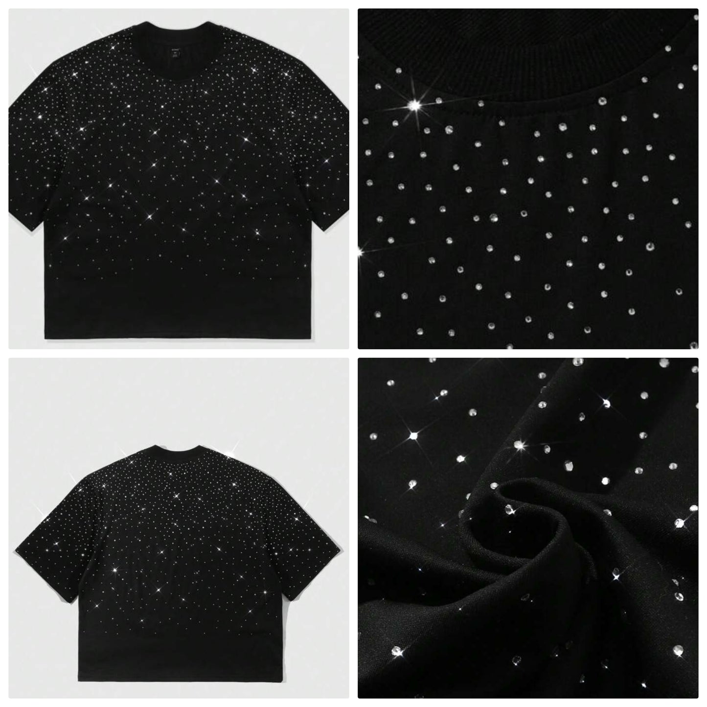 Men's Street Heavy Weight Ombre Sparkle Diamond Loose T-Shirt