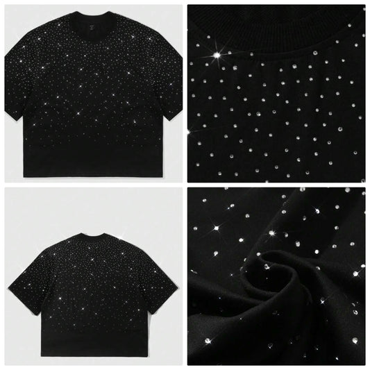 Men's Street Heavy Weight Ombre Sparkle Diamond Loose T-Shirt