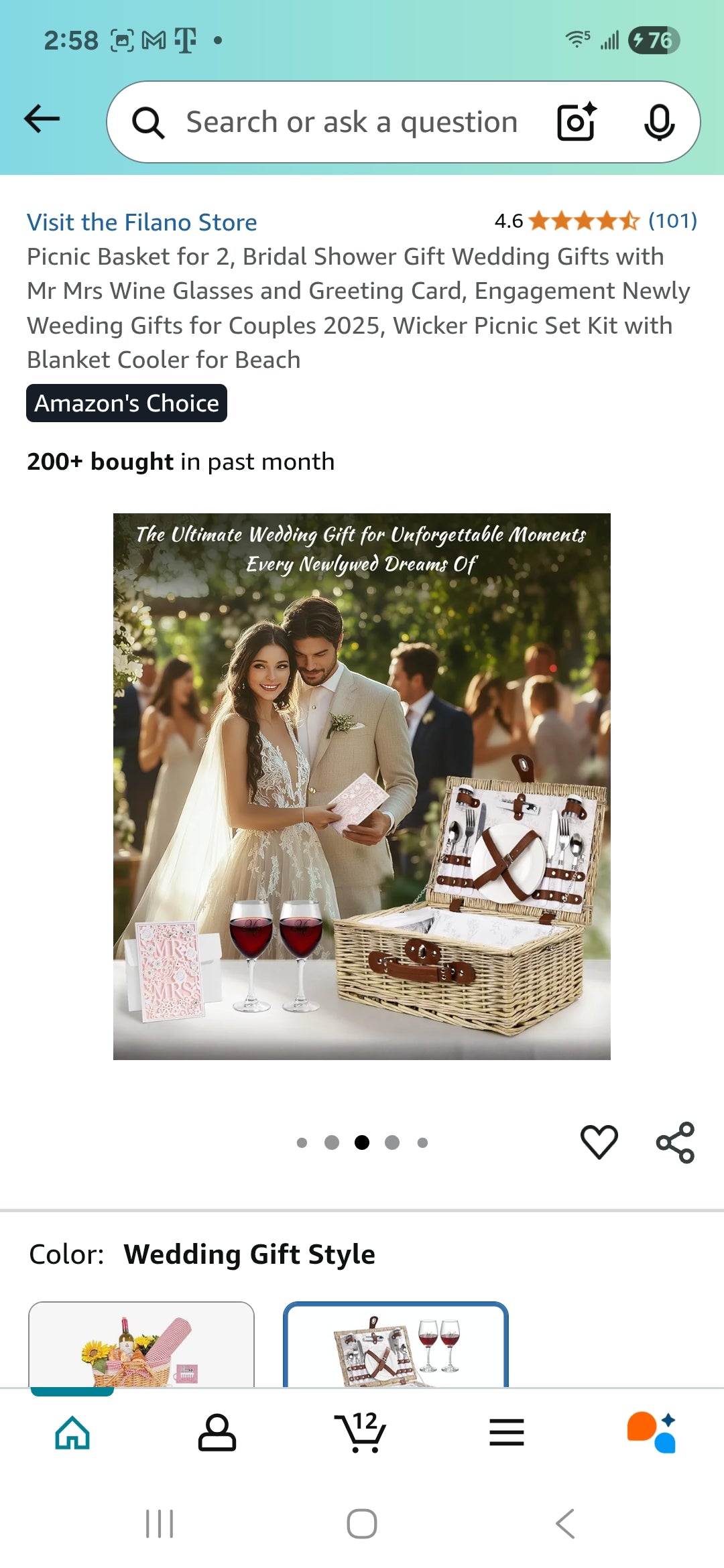 Picnic Basket for 2, Bridal Shower Gift Wedding Gifts with Mr Mrs Wine Glasses and Greeting Card, Engagement Newly Weeding Gifts for Couples 2025, Wicker Picnic Set Kit with Blanket Cooler for Beach