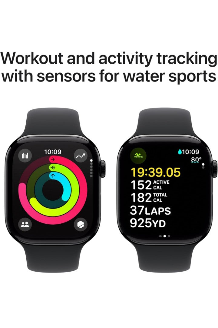 A Watch Series 10 [GPS 46mm case] Smartwatch with Jet Black Aluminium Case with Black Sport Band - M/L. Fitness Tracker, ECG App, Always-On Retina Display, Water Resistant