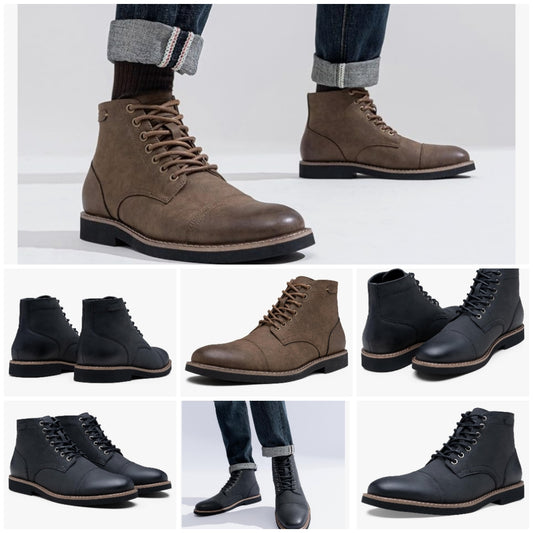 Men Boots Leather Cap Toe Casual Boots Chukka Fashion Dress Boots for Men Hello handsome