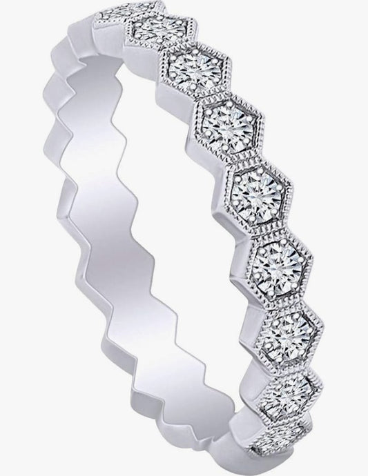 COCOMONEY IGI Certified 0.77 Carat (cttw) Round Shape White Natural Diamond Stackable Band Ring 18k Solid Gold