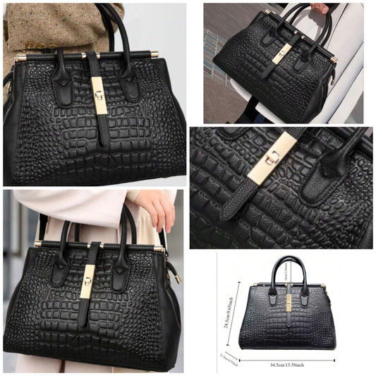 Luxury Crocodile Patterned COCOMONEY Handbag, PU Leather Handbag, Women's Large Capacity Crossbody Bag, Elegant Office And Work Bag