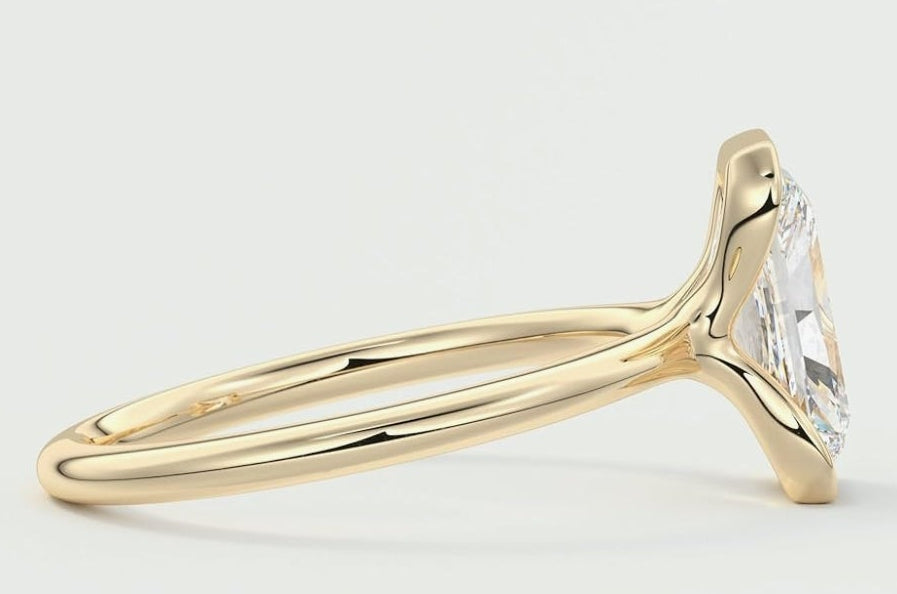 2.40 Ct Radiant Cut Half Bezel Set Moissanite Engagement Ring in 10K Solid Gold Solitaire Promise Ring for Her Wedding Ring