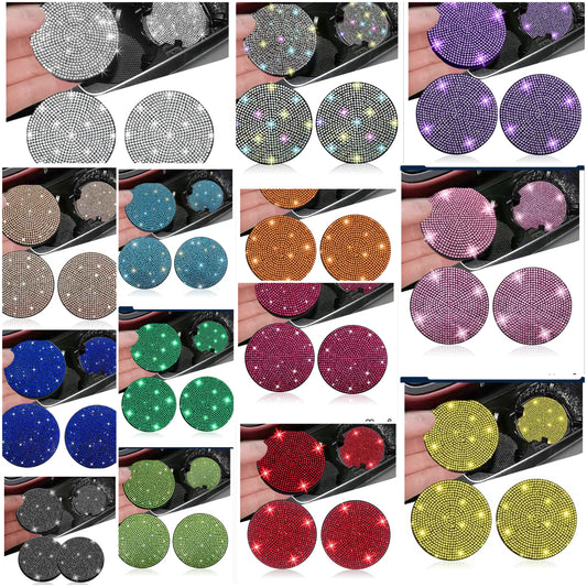 2pcs Bling Car Cup Holder Coaster, 2.75 inch Anti-Slip Shockproof Universal Fashion Coasters Insert Crystal Rhinestone Automotive Interior Accessories silicone
