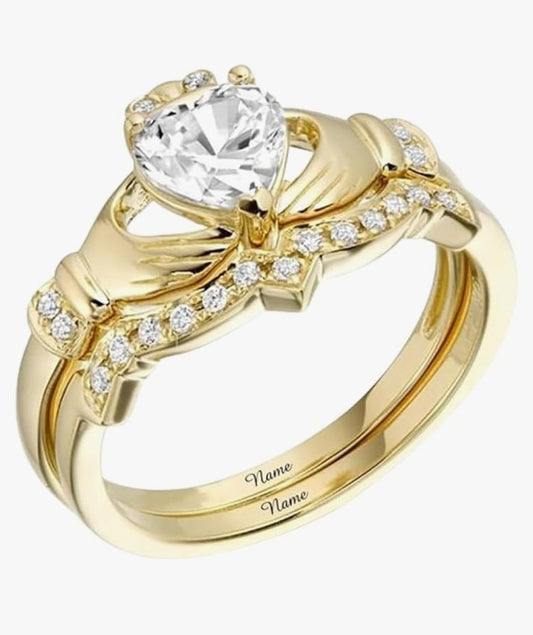 COCOMONEY 18K Gold Diamond Claddagh Ring Sets for Women, Real Gold 5 Ct(tw) Natural Diamond Claddagh Bridal Wedding Ring Sets, DE-SI, GIA Certificate Included, Celtic Engagement Ring Set for Her Ladies