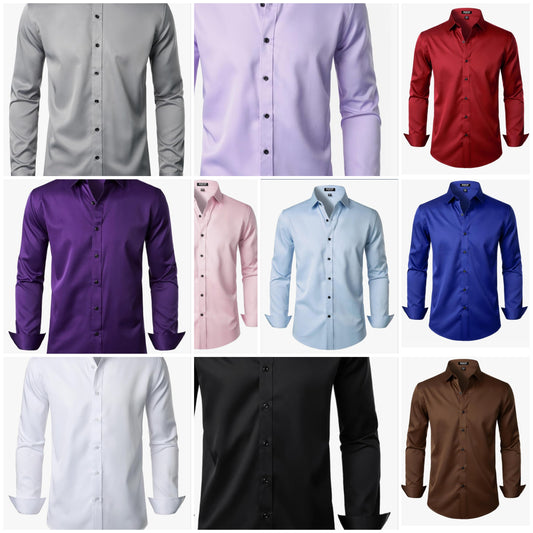 Men's Stretch Wrinkle Free Dress Shirts Formal Wedding Prom Long Sleeve Slim Fit Button Down Shirts
