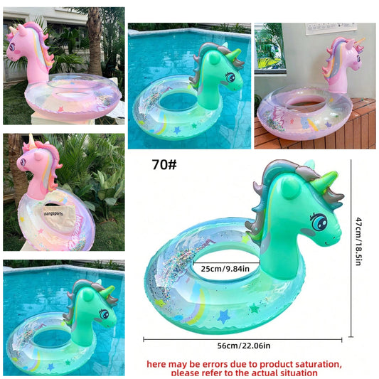 1pc Inflatable Sequin Unicorn Swimming Ring, Thick PVC Outdoor Swimming Pool Party Underarm Float Toys