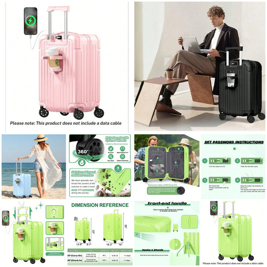 Carry On Luggage PC+ABS Suitcases With Double Spinner Wheels Airline Approved Luggage With TSA Lock 20 Inch Travel Suitcase Suit Case Durable Travel Luggage Carry On COCOMONEY
