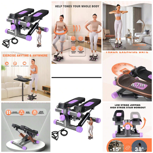 Steppers For Exercise At Home, Mini Stepper With Resistance Bands Quiet Portable Stair Stepper For Buttocks Lifting And Body Shaping