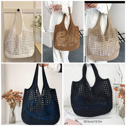 Lightweight Leisure Hollow Out Woven Shopping Crochet Bag For Women, Large Capacity Tote Bags For Travel, Outdoor And School. Multifunctional Kitchen Storage Mesh Bag For Beach Vacation Or Easy Carrying,Mothers Day Gift For Mom, Vacation Bag For Summer